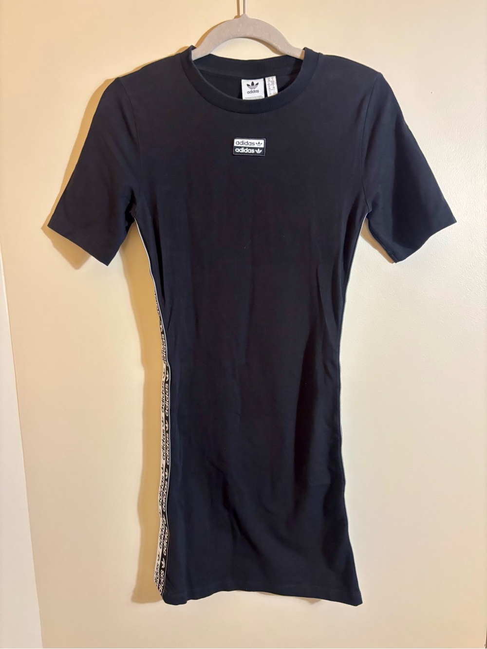 adidas Black Logo Stripe Tee Dress Short Sleeve Cotton Knit Size Small